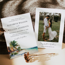 Watercolor Cancun Mexico Beach Wedding Photo Invitation