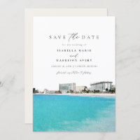 Watercolor Cancun Mexico Skyline Save the Date