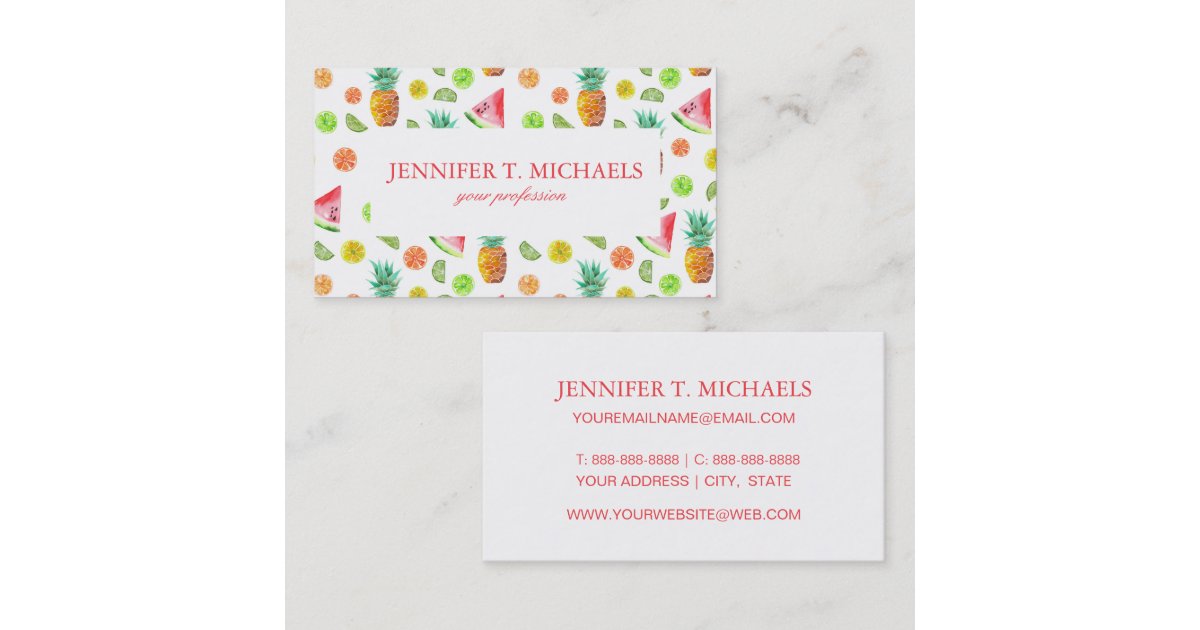 Watercolor Candied Fruit Pattern Business Card Zazzle