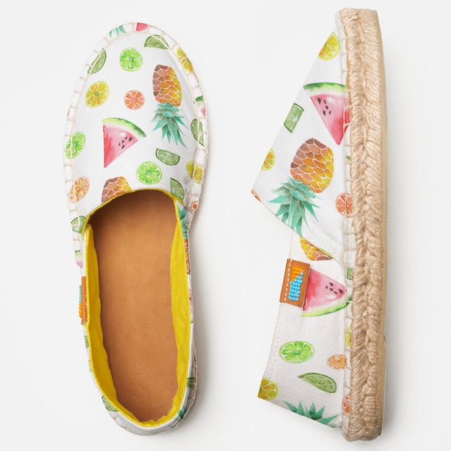 Watercolor Candied Fruit Pattern Espadrilles (Side)
