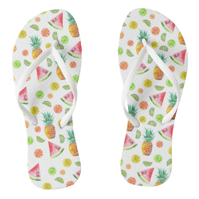 Watercolor Candied Fruit Pattern Flip Flops (Footbed)