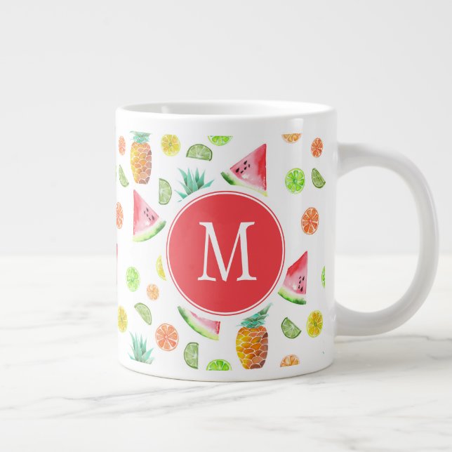 Watercolor Candied Fruit Pattern Giant Coffee Mug (Right)