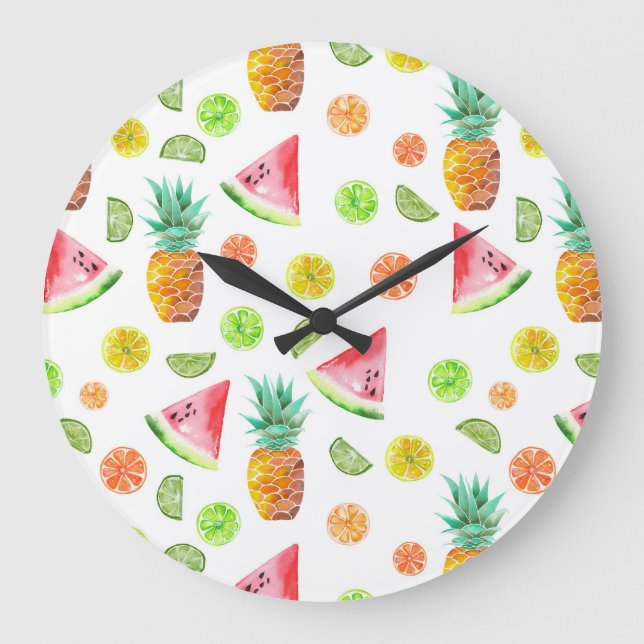 Watercolor Candied Fruit Pattern Large Clock (Front)
