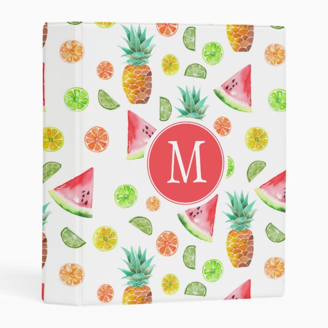 Watercolor Candied Fruit Pattern Mini Binder (Front/Spine)