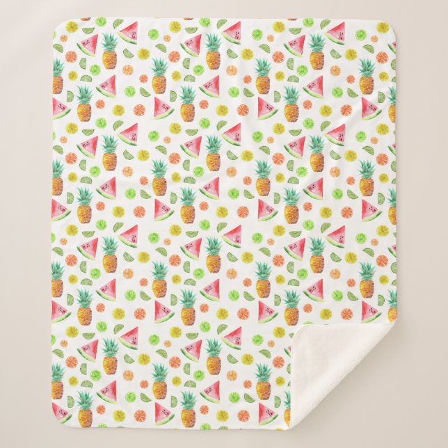 Watercolor Candied Fruit Pattern Sherpa Blanket (Front)