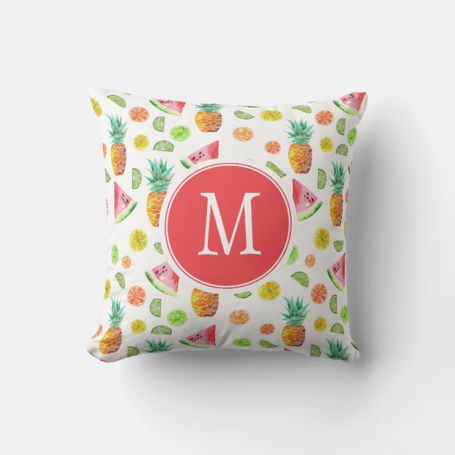 Watercolor Candied Fruit Pattern Throw Pillow (Front)