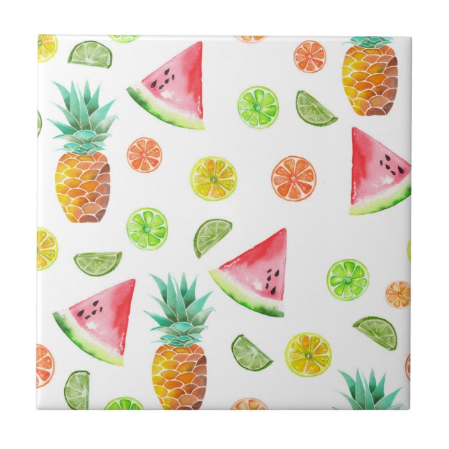 Watercolor Candied Fruit Pattern Tile (Front)