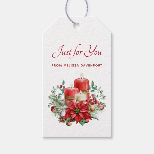 Watercolor Candles and Poinsettia Christmas Gift Tags