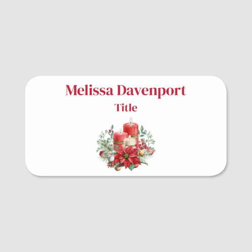 Watercolor Candles and Poinsettia Christmas Name Tag