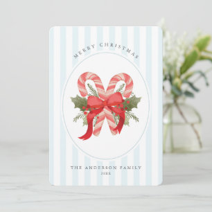 Watercolor Candy cane and bow Merry Christmas Holiday Card