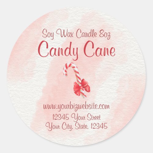 Watercolor Candy Cane Candle Label