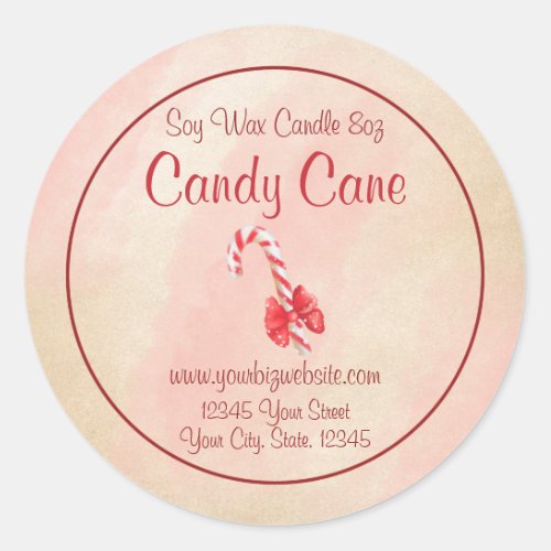 Watercolor Candy Cane Candle Label