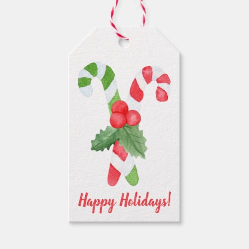 Watercolor Candy Cane Christmas Gift Tags