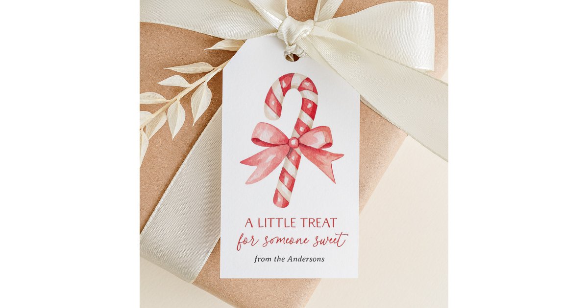 Watercolor Candy Cane Christmas Gift Tags | Zazzle