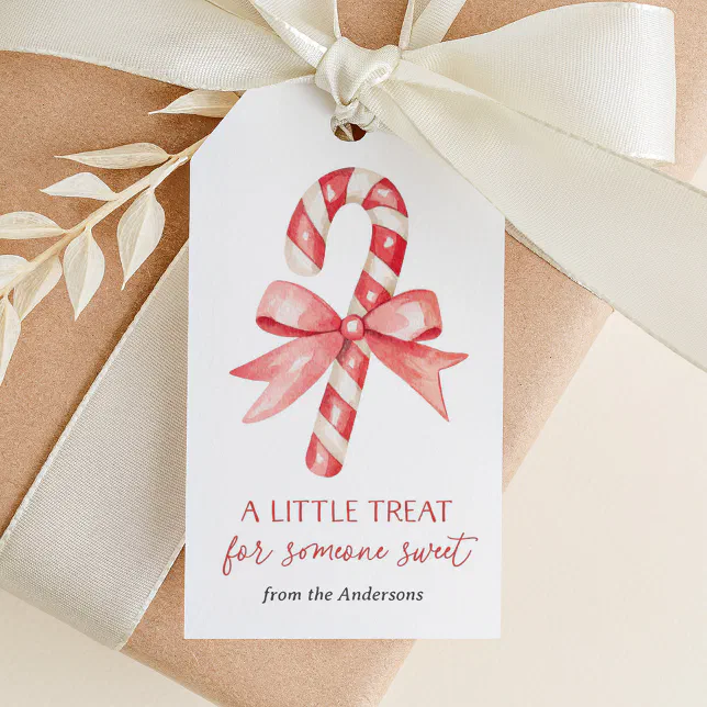Watercolor Candy Cane Christmas Gift Tags | Zazzle