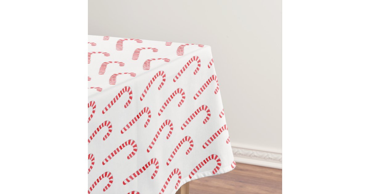 Watercolor Candy Cane Christmas Pattern Tablecloth | Zazzle