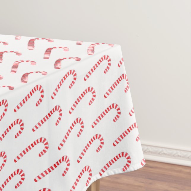 Watercolor Candy Cane Christmas Pattern Tablecloth (In Situ)