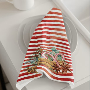 Watercolor Candy Cane Christmas Pine Kitchen Towel
