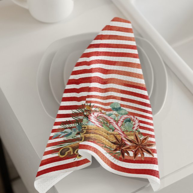 Watercolor Candy Cane Christmas Pine Kitchen Towel (Creator Uploaded)