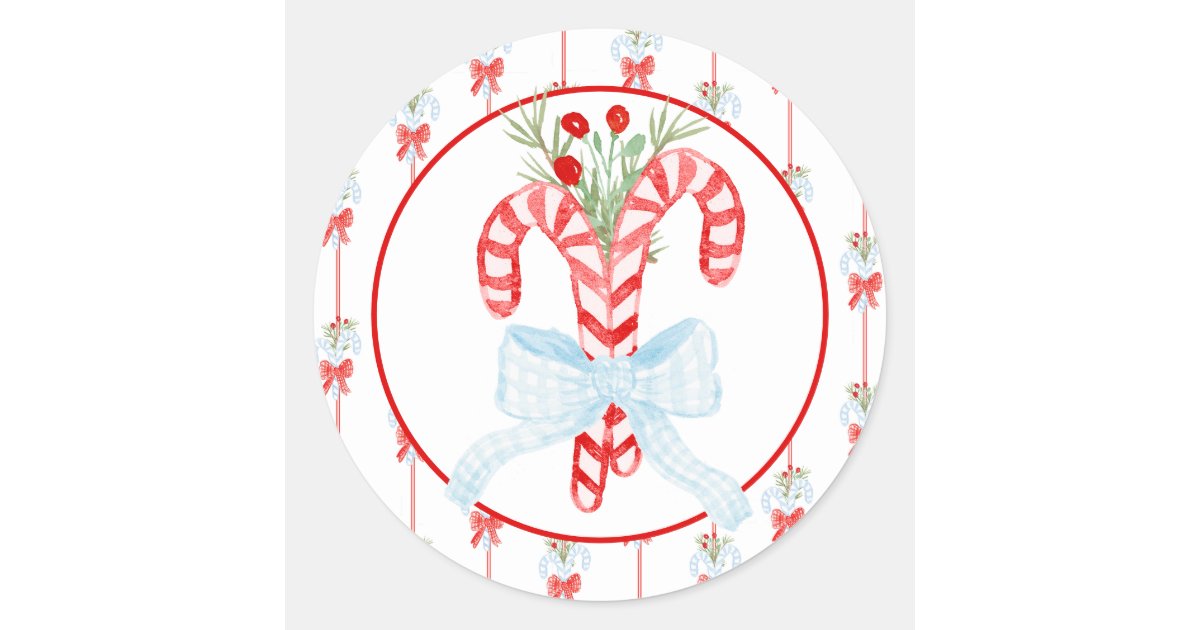 Watercolor Candy Cane Christmas Sticker | Zazzle