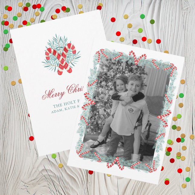 Watercolor Candy Cane Garland Frame Christmas Holiday Card (Creator Uploaded)