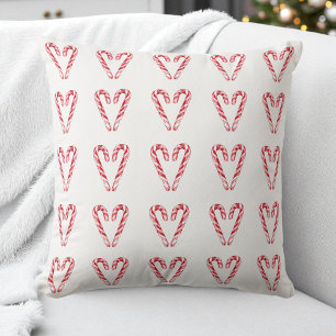 Watercolor Candy Cane Heart Red and White Holiday Throw Pillow