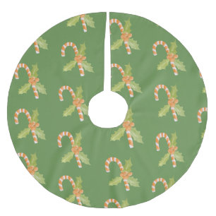 Watercolor Candy Cane & Holiday Brushed Polyester Tree Skirt