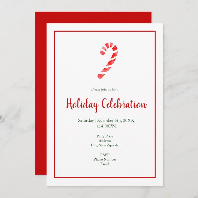 Watercolor Candy Cane Invitation (Front/Back)