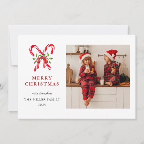 Watercolor Candy cane Merry Christmas photo  Holiday Card