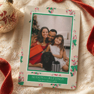 Watercolor Candy Cane One Photo Holiday Card