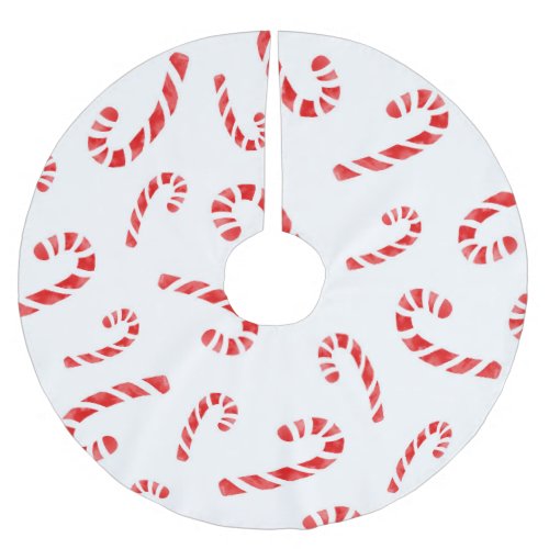 Watercolor Candy Cane Pattern Brushed Polyester Tree Skirt