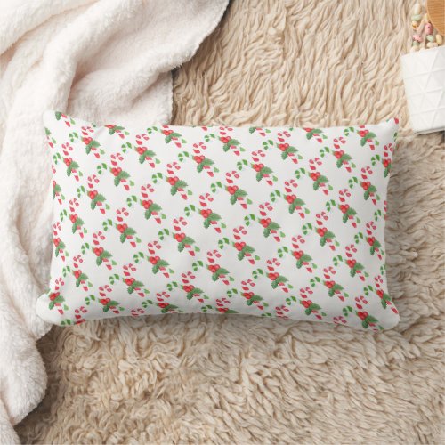 Watercolor Candy Cane Pattern _ Christmas Lumbar Pillow