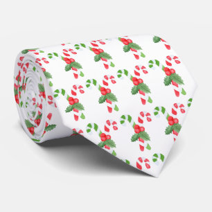 Watercolor Candy Cane Pattern - Christmas Neck Tie
