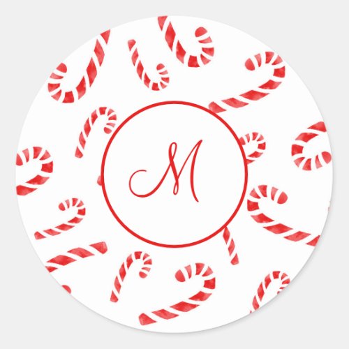 Watercolor Candy Cane Pattern Classic Round Sticker