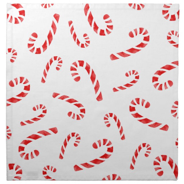 Watercolor Candy Cane Pattern Cloth Napkin (Front)