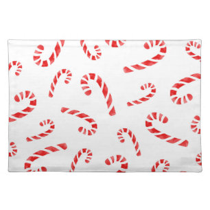 Watercolor Candy Cane Pattern Cloth Placemat