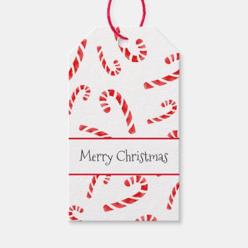 Watercolor Candy Cane Pattern Gift Tags