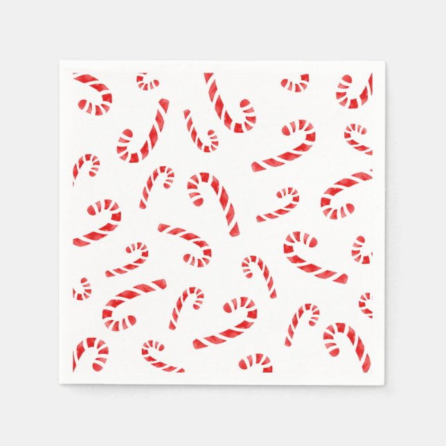 Watercolor Candy Cane Pattern Napkins (Front)
