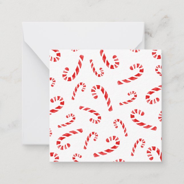 Watercolor Candy Cane Pattern Note Card (Front)