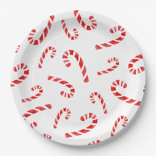 Watercolor Candy Cane Pattern Paper Plates