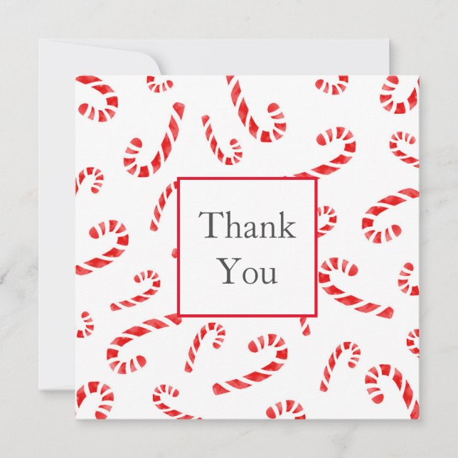 Watercolor Candy Cane Pattern Thank You Card (Front)
