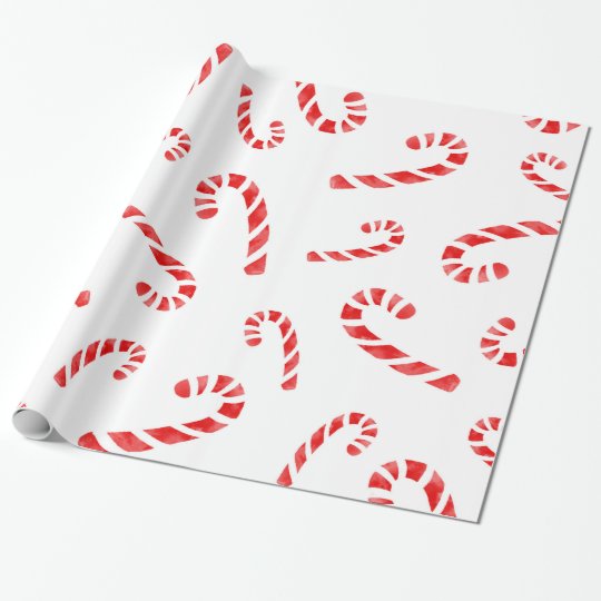 Watercolor Candy Cane Pattern Wrapping Paper