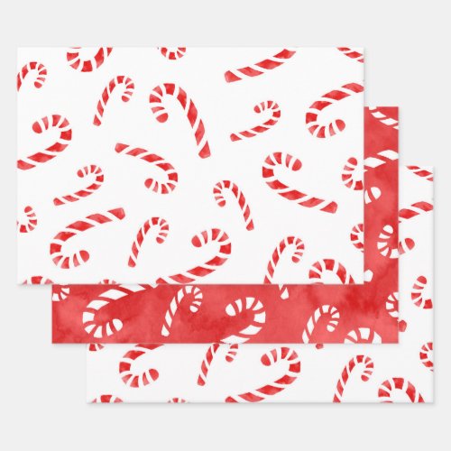 Watercolor Candy Cane Patterns      Wrapping Paper Sheets