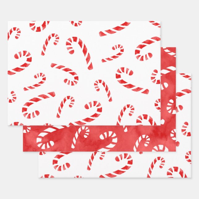 Watercolor Candy Cane Patterns      Wrapping Paper Sheets (Set)