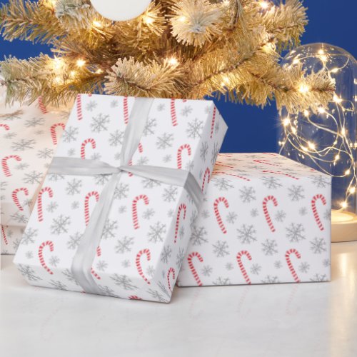 Watercolor Candy Cane Snowflake Christmas Wrapping Paper