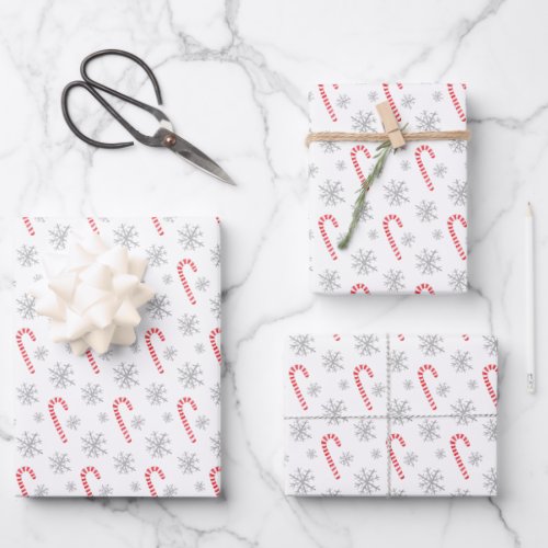 Watercolor Candy Cane Snowflake Christmas Wrapping Paper Sheets