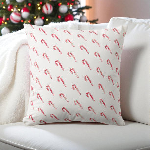 Watercolor Candy Cane White Modern Red Festive Throw Pillow