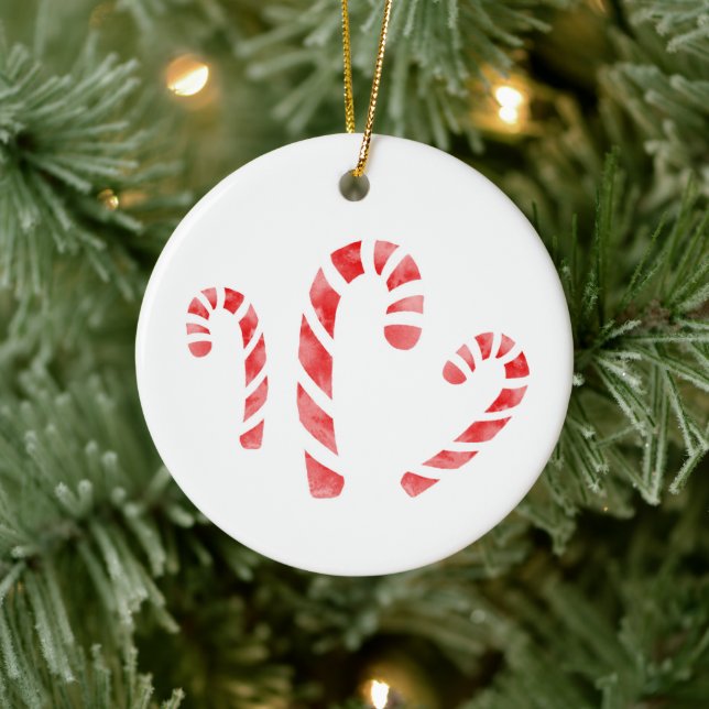 Watercolor Candy Canes  Ceramic Ornament (Tree)