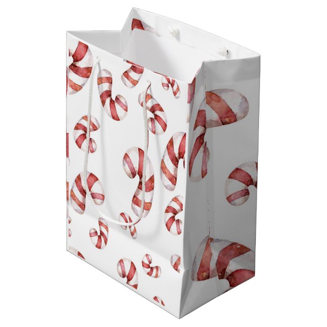 Watercolor Candy Canes Christmas  Medium Gift Bag (Front Angled)