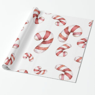 Watercolor Candy Canes Christmas  Wrapping Paper